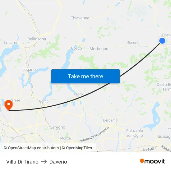 Villa Di Tirano to Daverio map