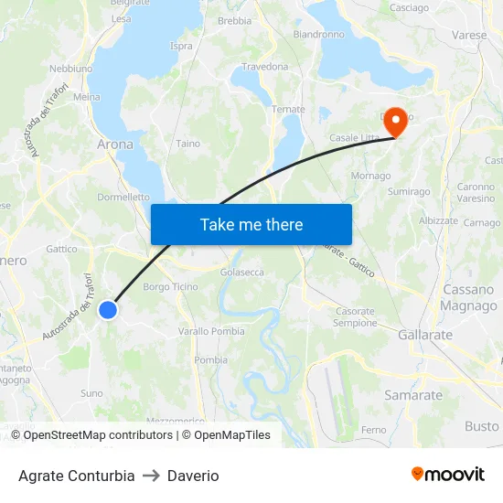 Agrate Conturbia to Daverio map
