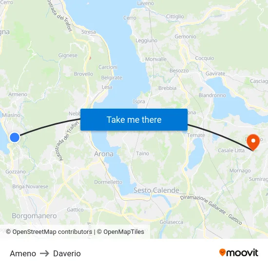 Ameno to Daverio map