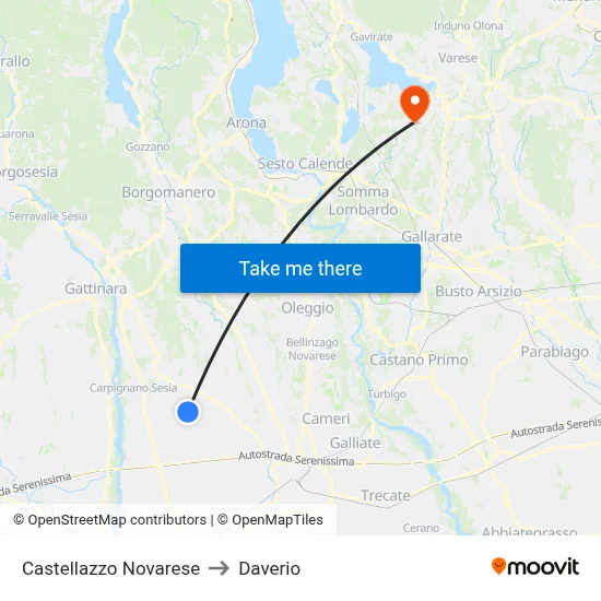 Castellazzo Novarese to Daverio map
