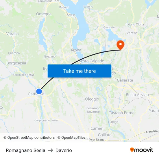 Romagnano Sesia to Daverio map