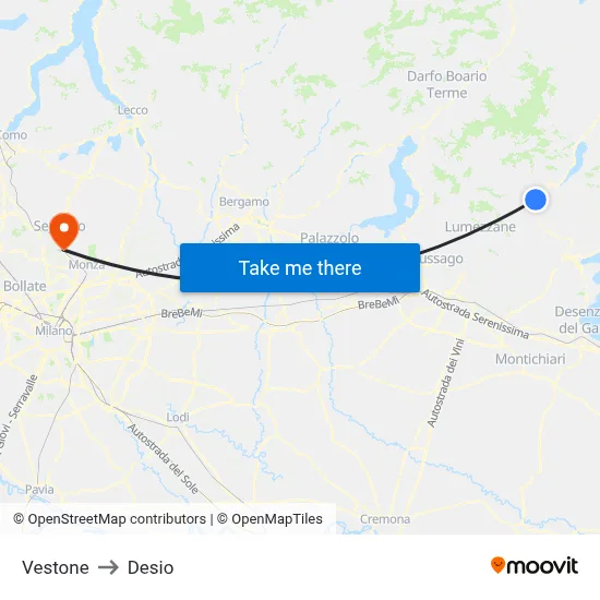 Vestone to Desio map