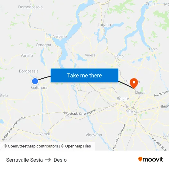 Serravalle Sesia to Desio map
