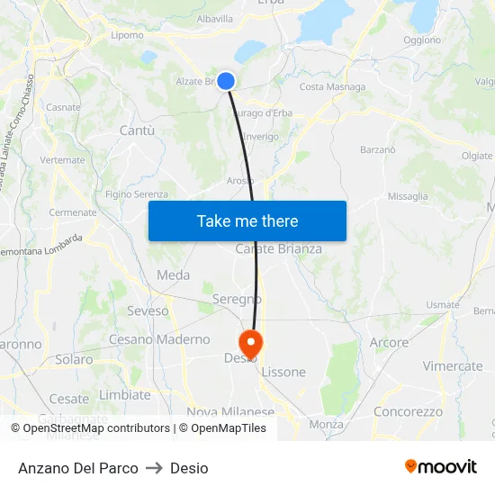 Anzano Del Parco to Desio map