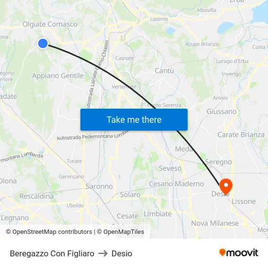 Beregazzo con Figliaro to Desio map