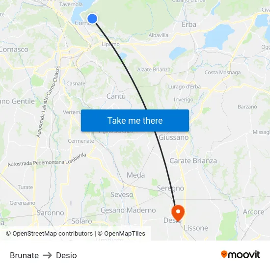 Brunate to Desio map