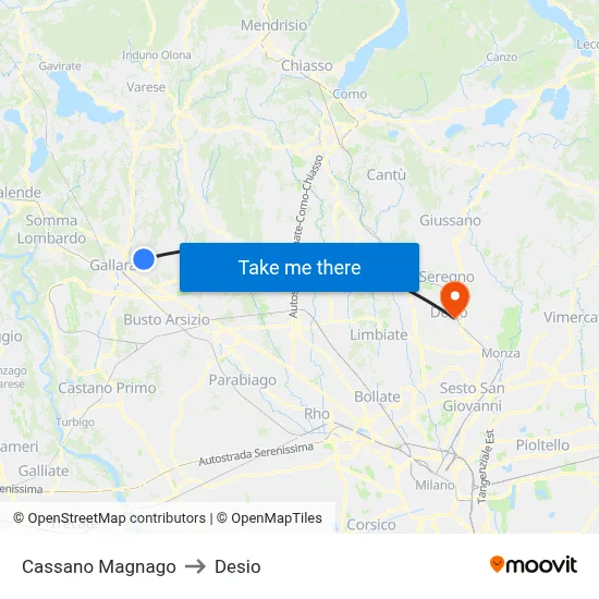 Cassano Magnago to Desio map