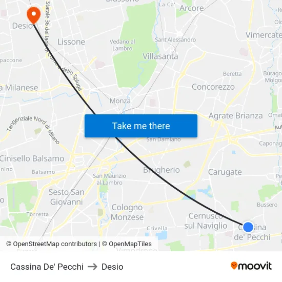 Cassina De' Pecchi to Desio map