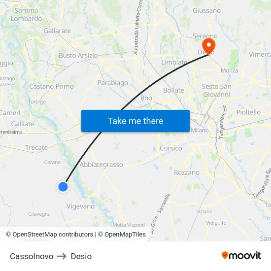 Cassolnovo to Desio map