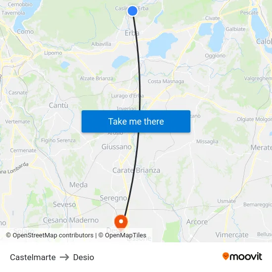 Castelmarte to Desio map