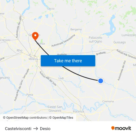 Castelvisconti to Desio map