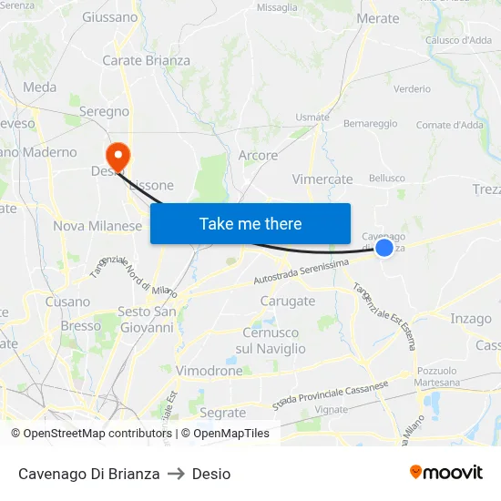 Cavenago di Brianza to Desio map