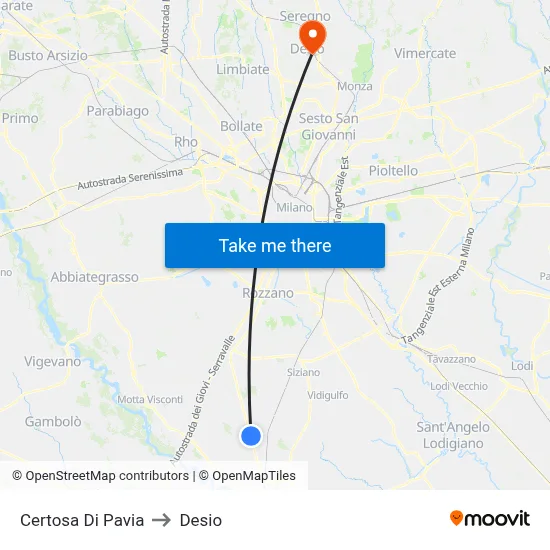 Certosa Di Pavia to Desio map