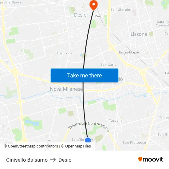 Cinisello Balsamo to Desio map