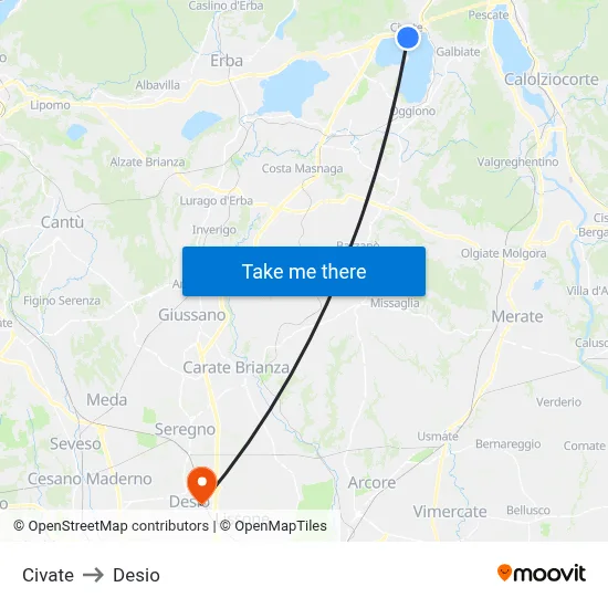 Civate to Desio map