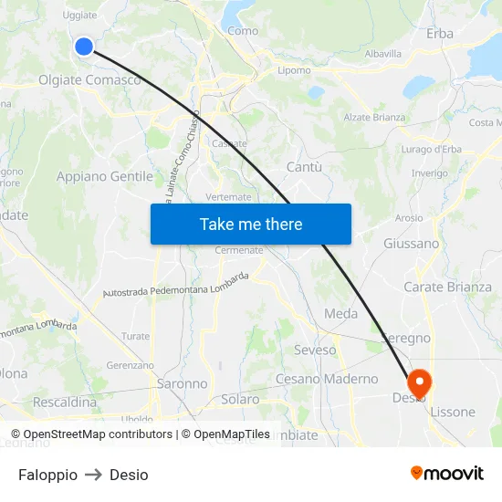 Faloppio to Desio map