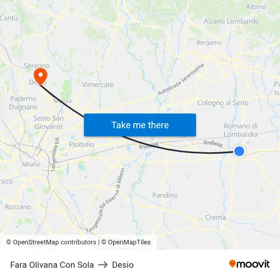 Fara Olivana Con Sola to Desio map