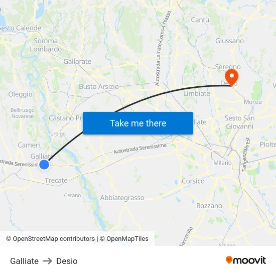 Galliate to Desio map