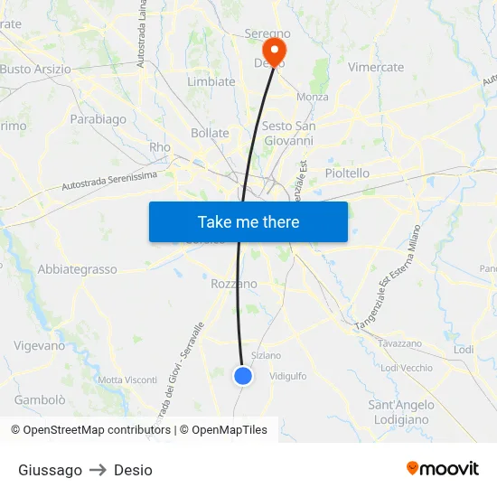 Giussago to Desio map
