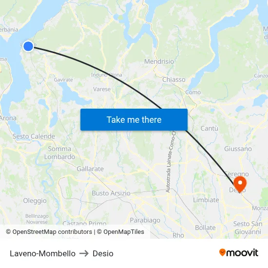 Laveno-Mombello to Desio map