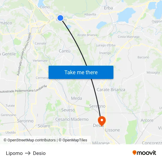Lipomo to Desio map