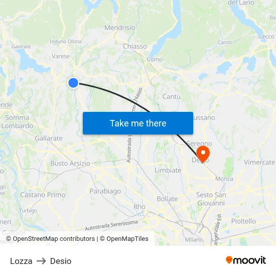 Lozza to Desio map