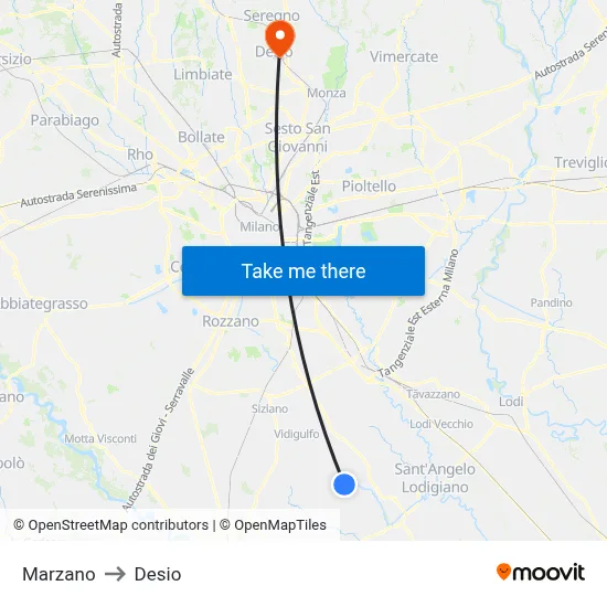 Marzano to Desio map