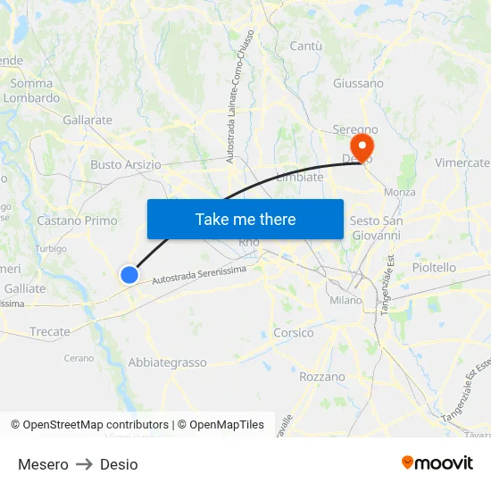 Mesero to Desio map