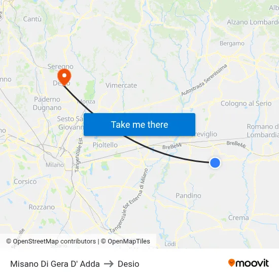 Misano di Gera d'Adda to Desio map