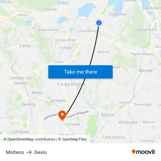 Molteno to Desio map