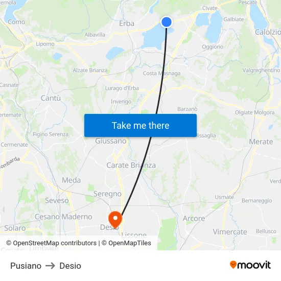 Pusiano to Desio map