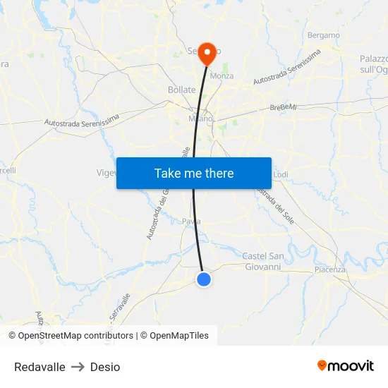 Redavalle to Desio map