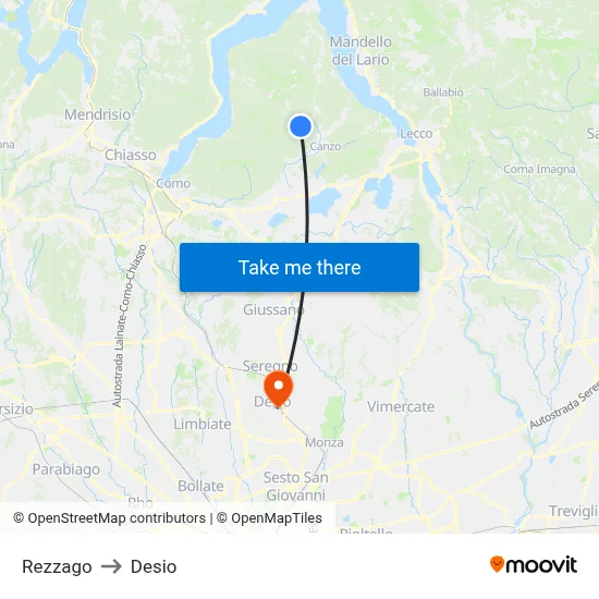 Rezzago to Desio map
