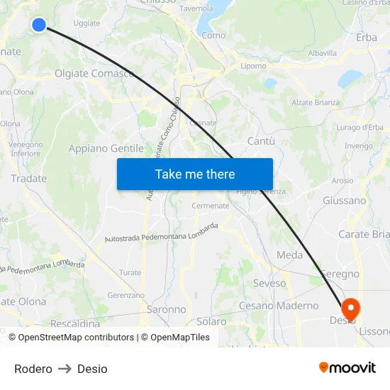 Rodero to Desio map