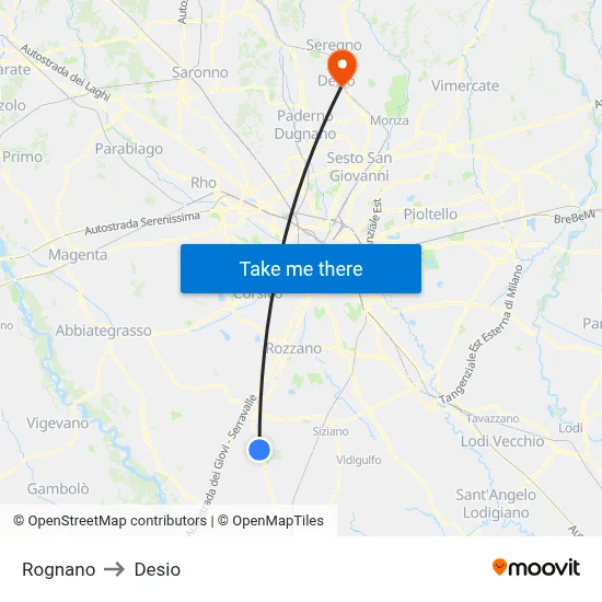 Rognano to Desio map