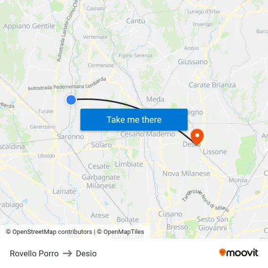 Rovello Porro to Desio map