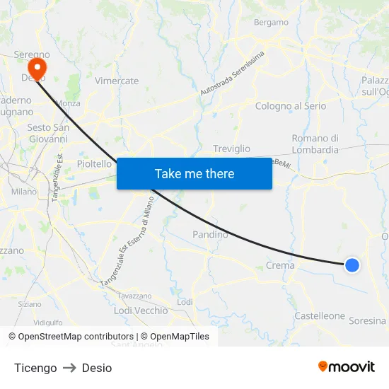 Ticengo to Desio map