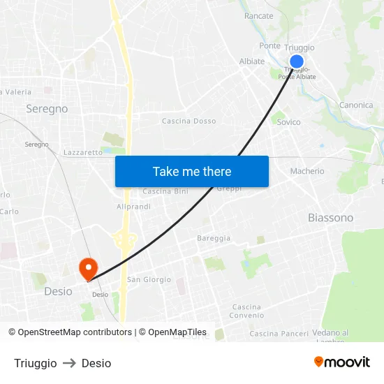 Triuggio to Desio map