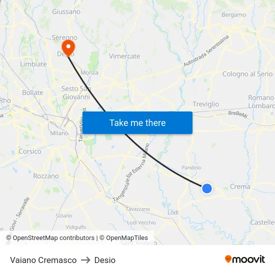 Vaiano Cremasco to Desio map
