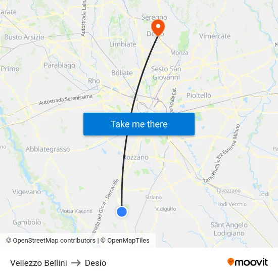 Vellezzo Bellini to Desio map