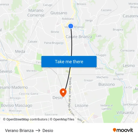 Verano Brianza to Desio map