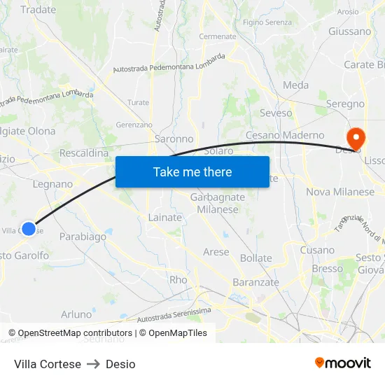 Villa Cortese to Desio map