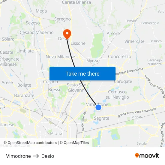 Vimodrone to Desio map