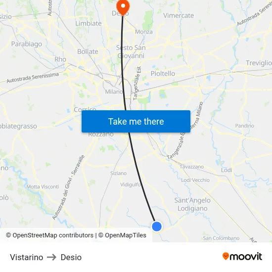 Vistarino to Desio map