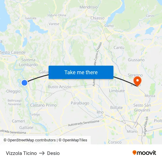 Vizzola Ticino to Desio map