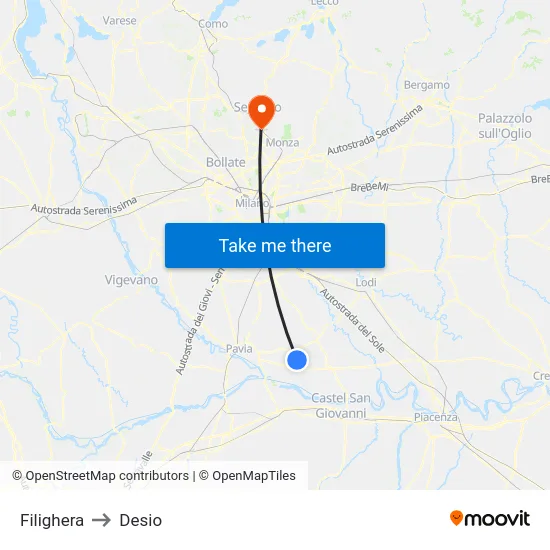 Filighera to Desio map