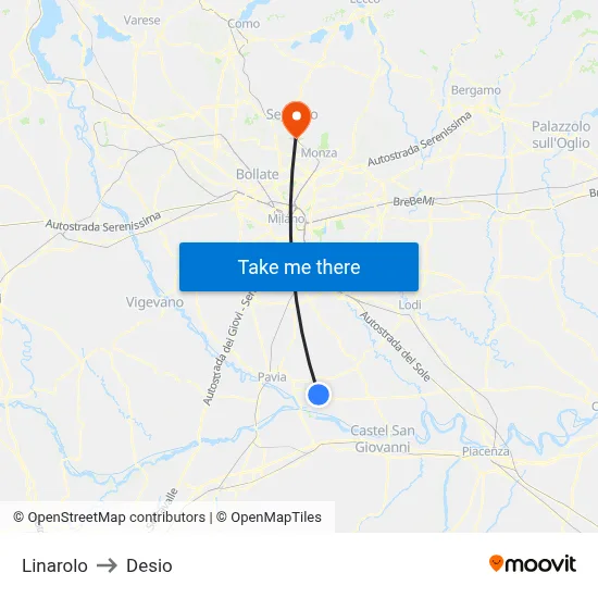 Linarolo to Desio map