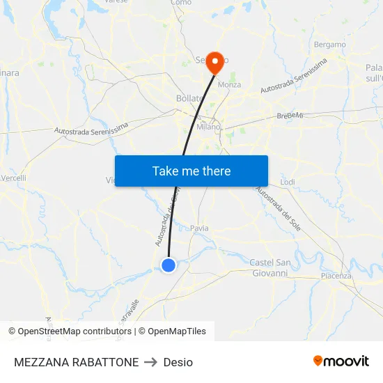 Mezzana Rabattone to Desio map