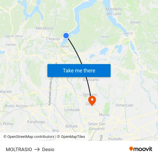 Moltrasio to Desio map