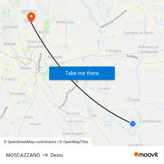 Moscazzano to Desio map